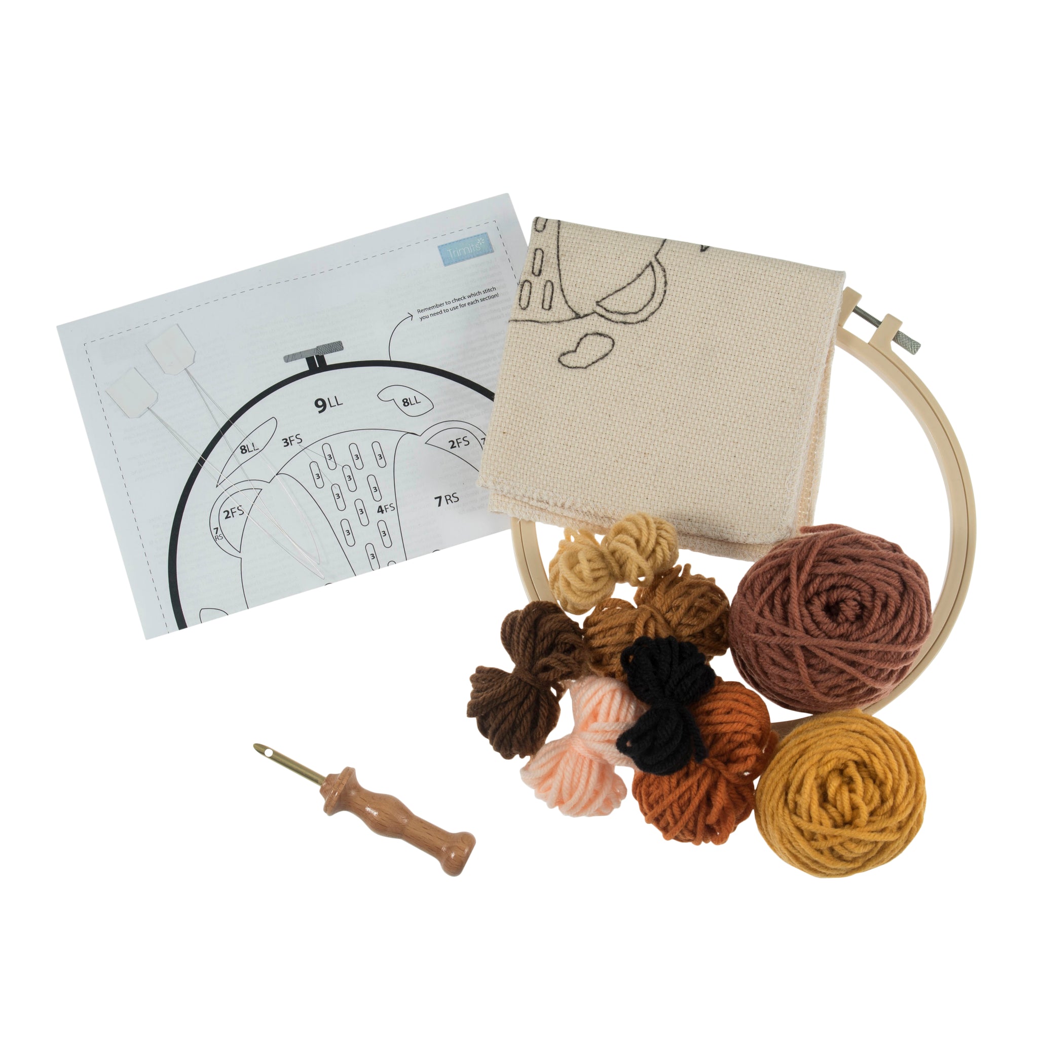 Punch Needle Kit: Yarn and Hoop: Lion
