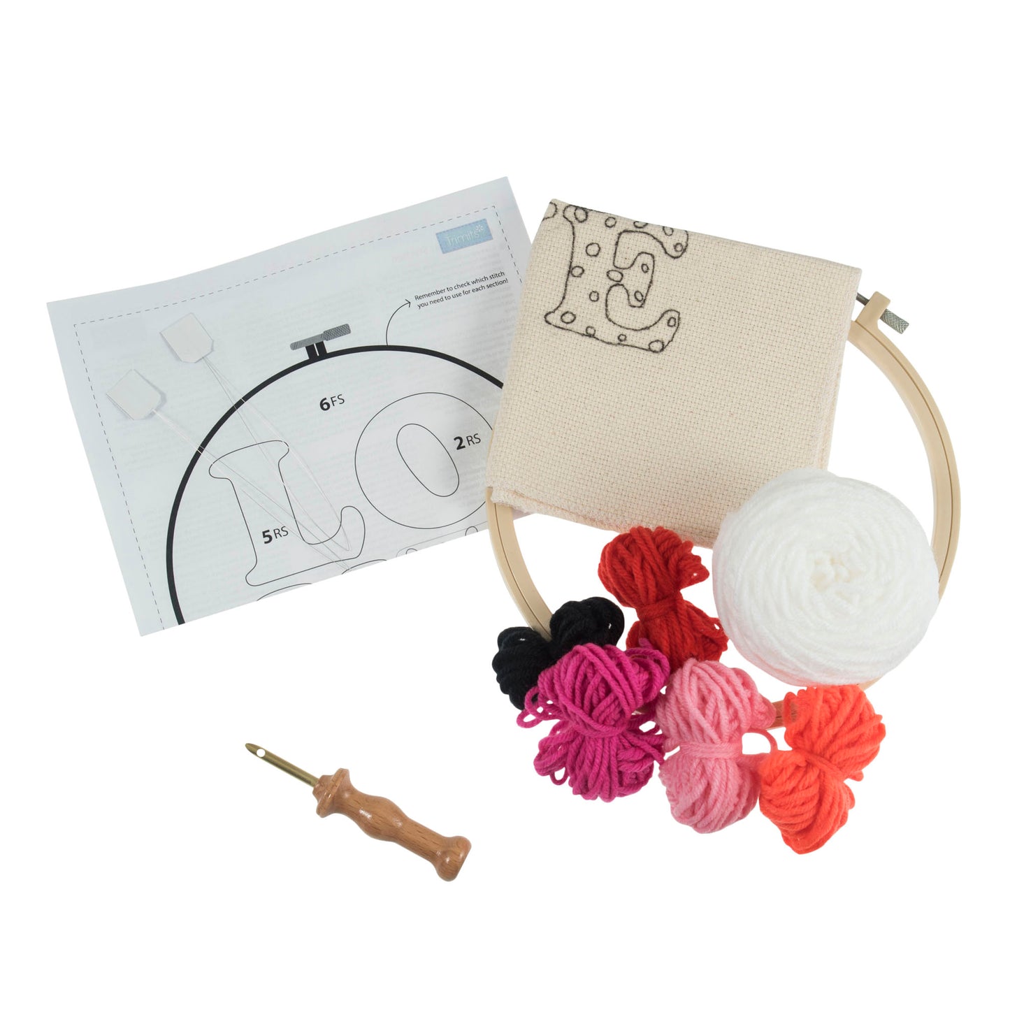 Punch Needle Kit: Yarn and Hoop: Love