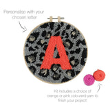 Punch Needle Kit: Yarn and Hoop: Animal Print Monogram