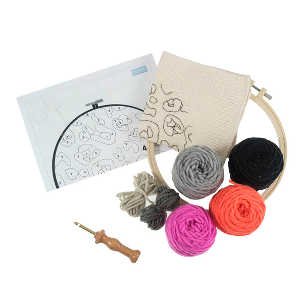 Punch Needle Kit: Yarn and Hoop: Animal Print Monogram