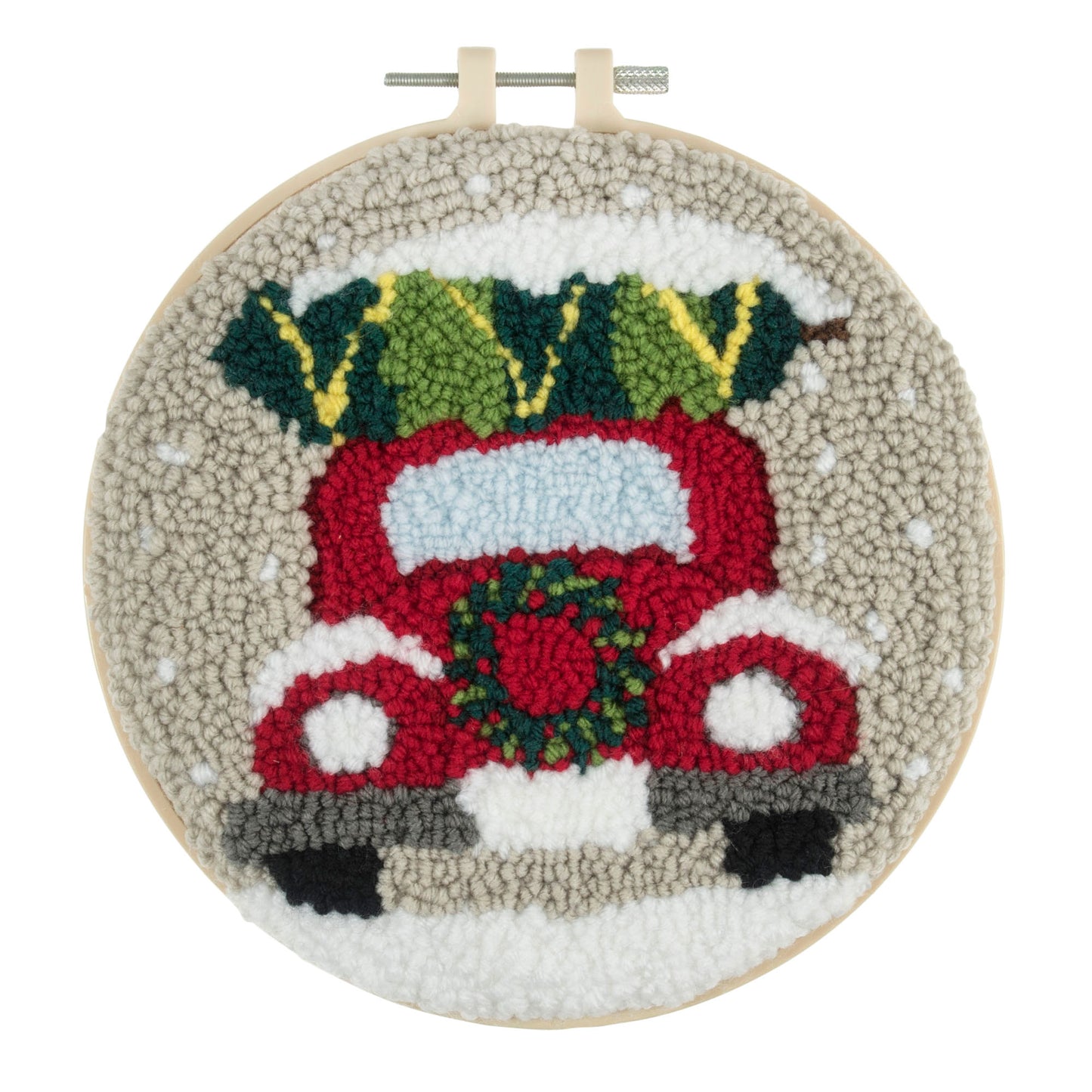 Punch Needle Kit: Yarn and Hoop: Festive Car