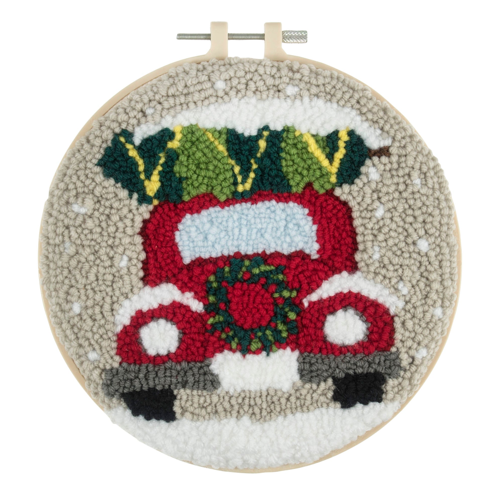 Punch Needle Kit: Yarn and Hoop: Festive Car
