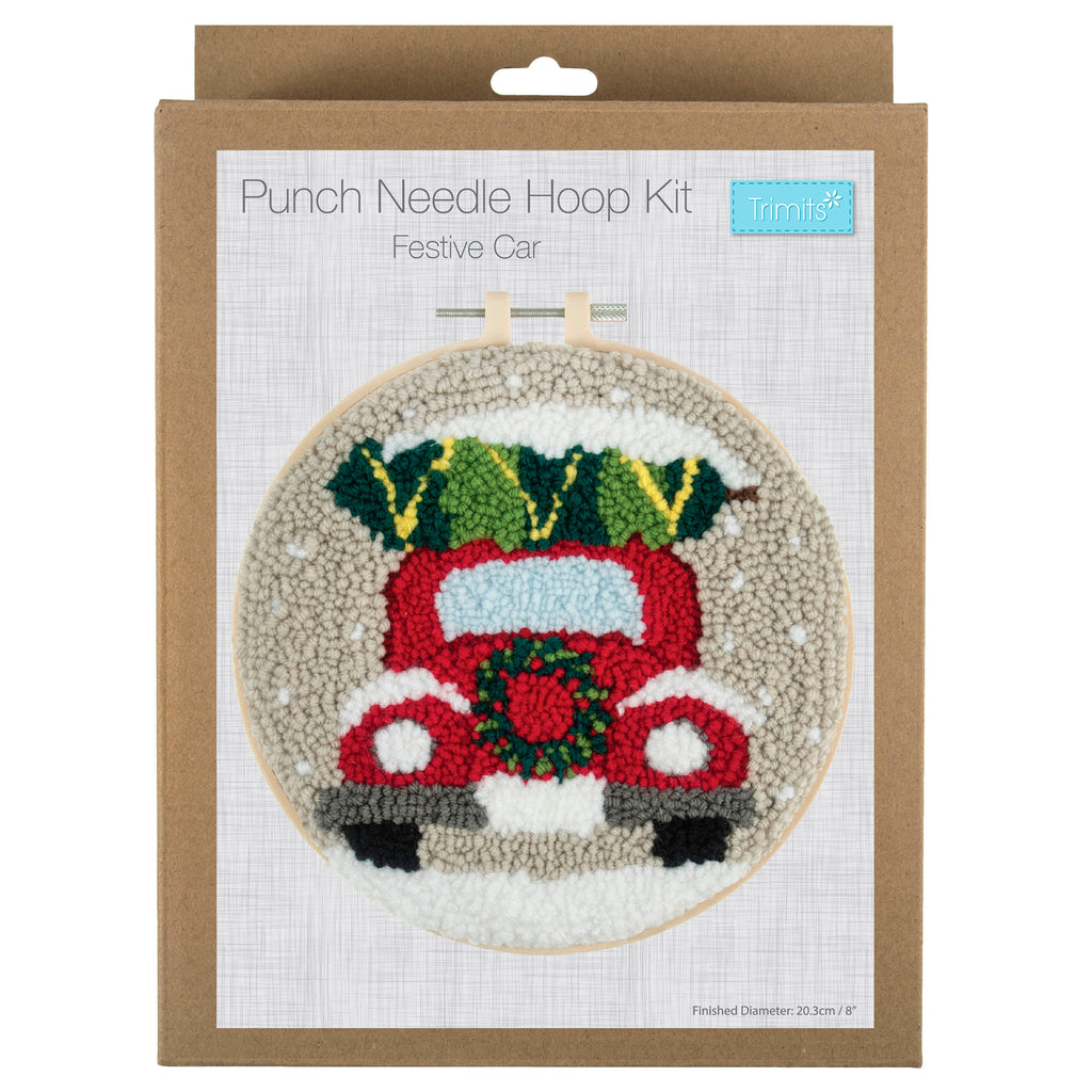 Punch Needle Kit: Yarn and Hoop: Festive Car