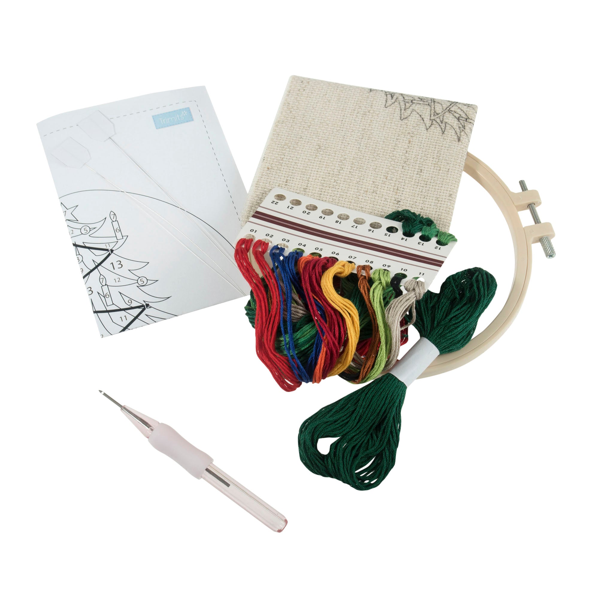 Punch Needle Kit: Floss and Hoop: Christmas Tree