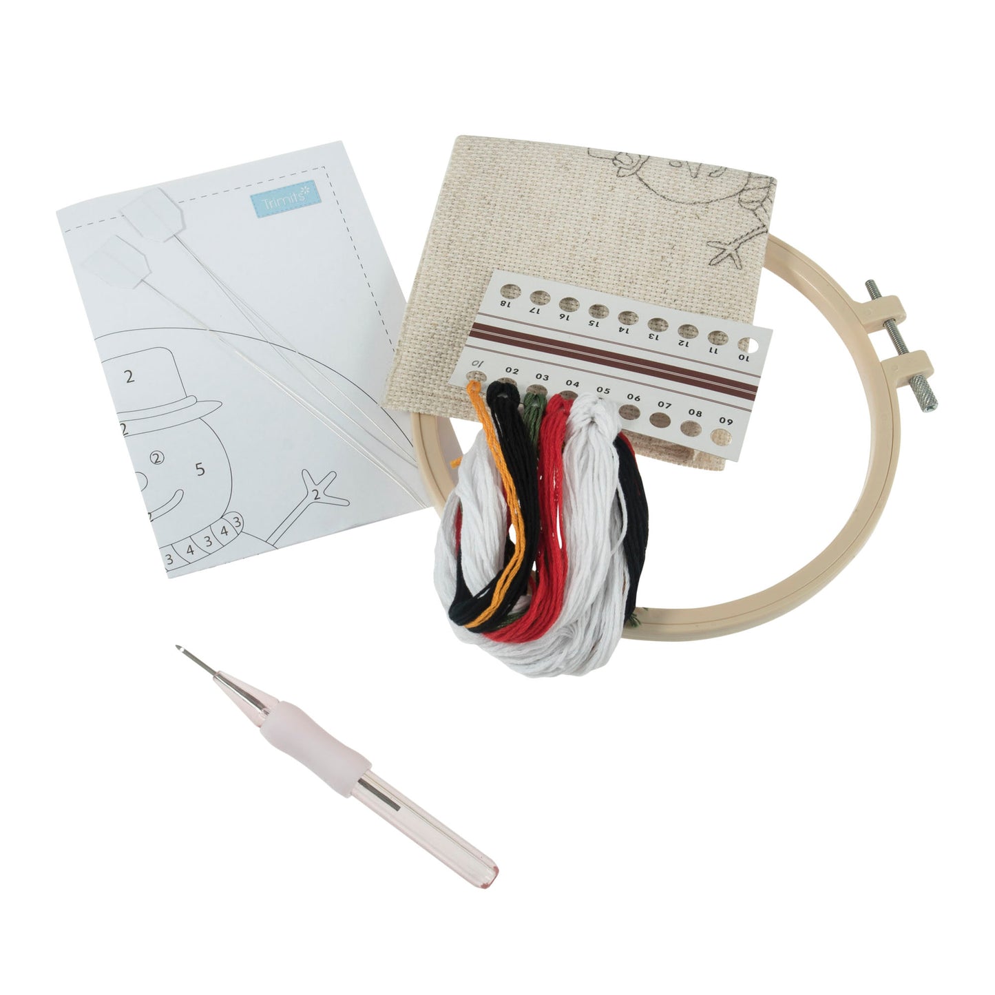 Punch Needle Kit: Floss and Hoop: Snowman