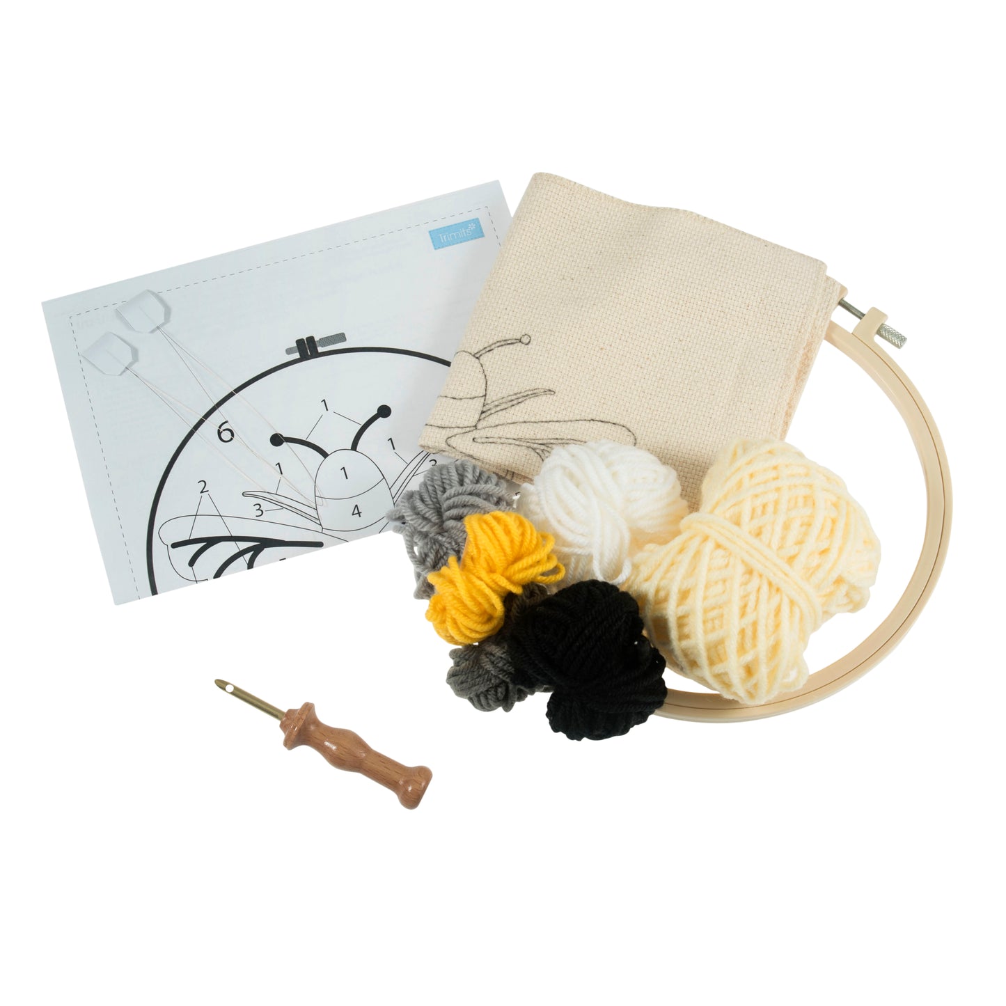Punch Needle Kit: Yarn and Hoop: Bee