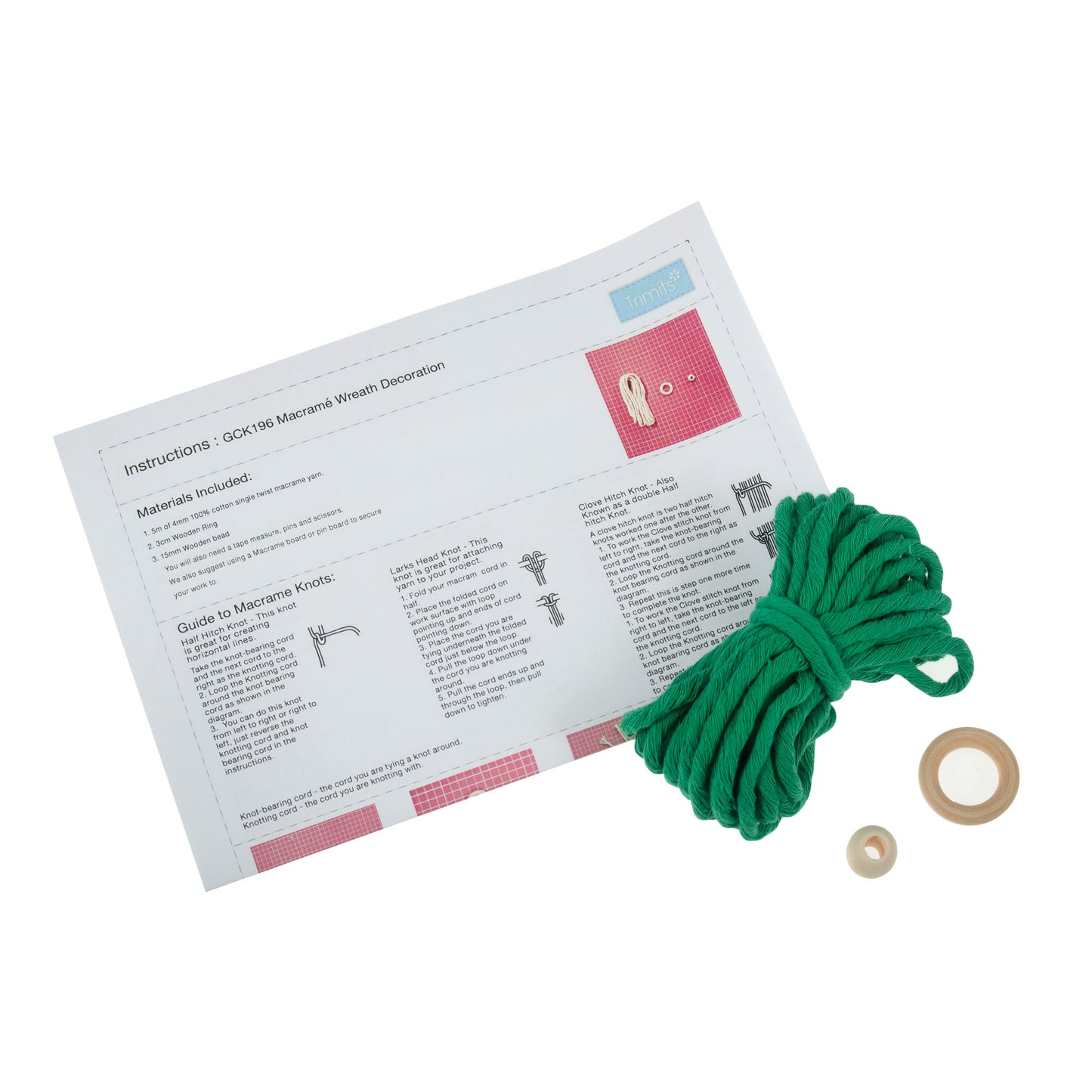 Macrame Kit: Decoration: Wreath: Green