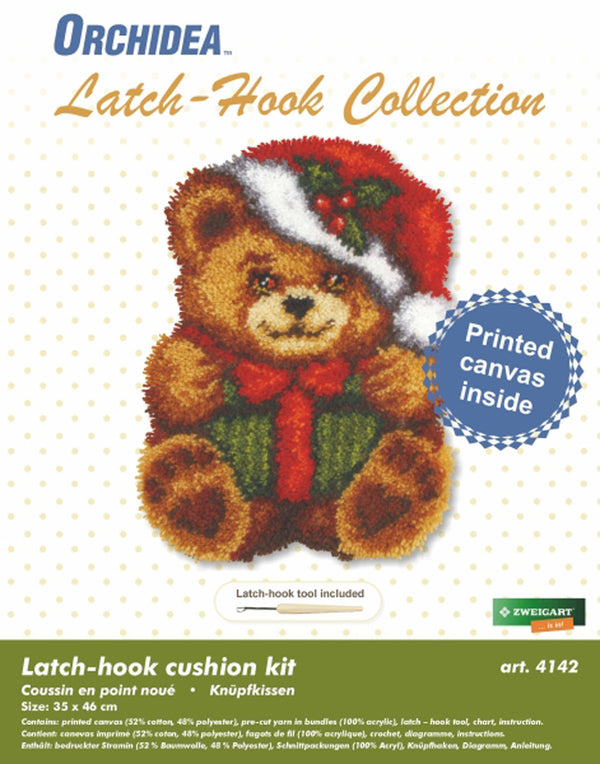 Latch Hook Kit: Cushion: Large: Christmas Bear