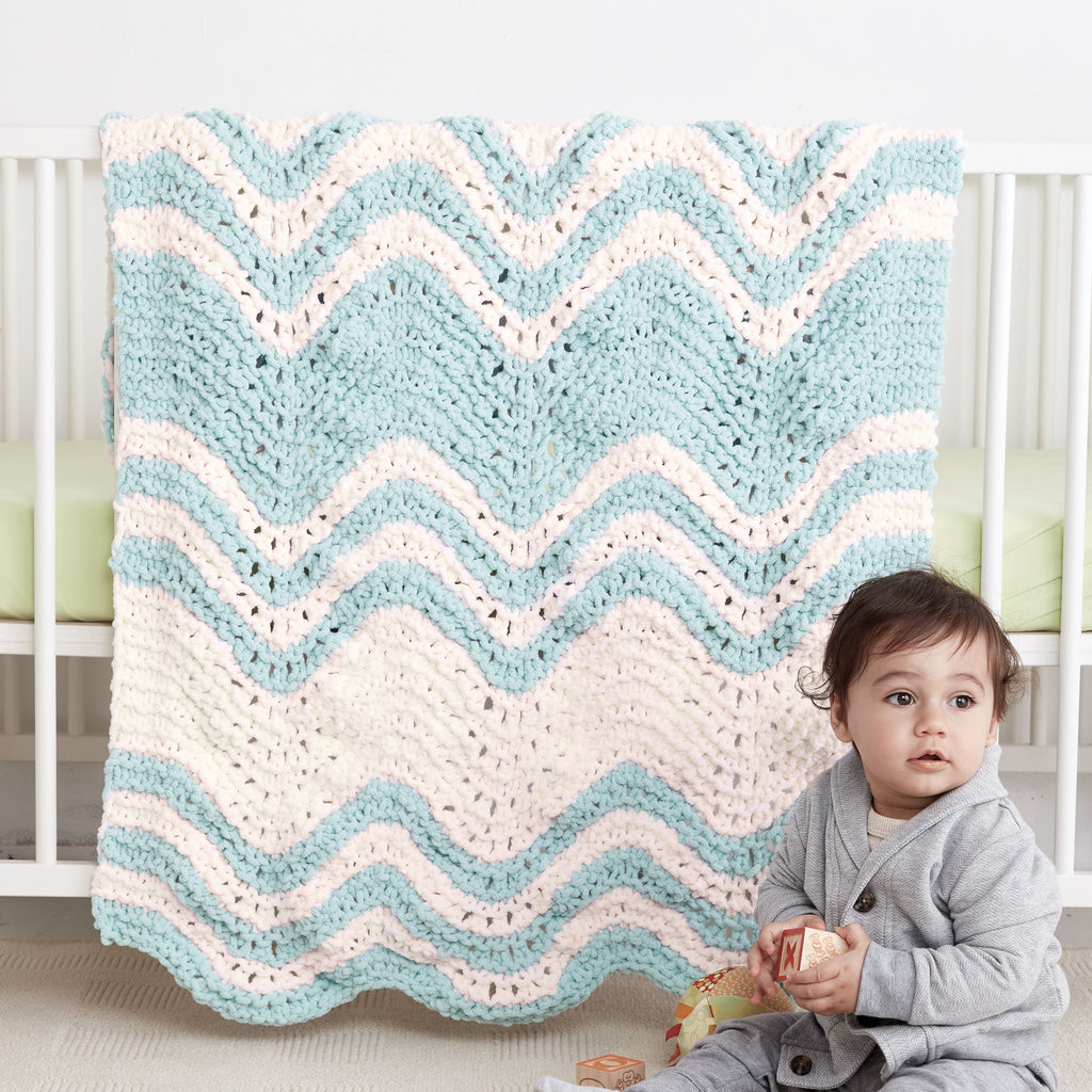 KNITTING PATTERN  - Bernat Garter Ripple Stripes Knit Baby Blanket