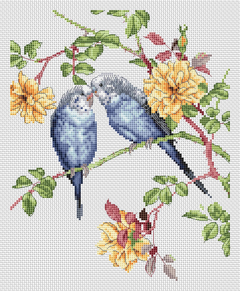 The Natural World Cross Stitch Kits - Budgie Love