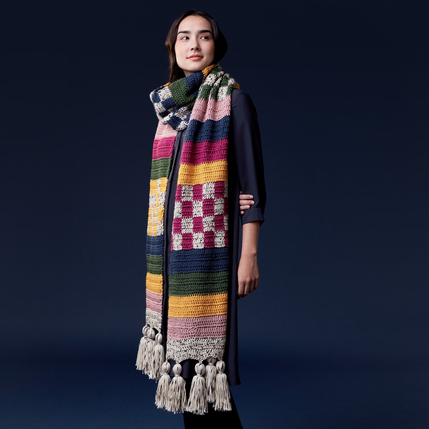 CROCHET PATTERN Caron Stripes & Checks Crochet Scarf