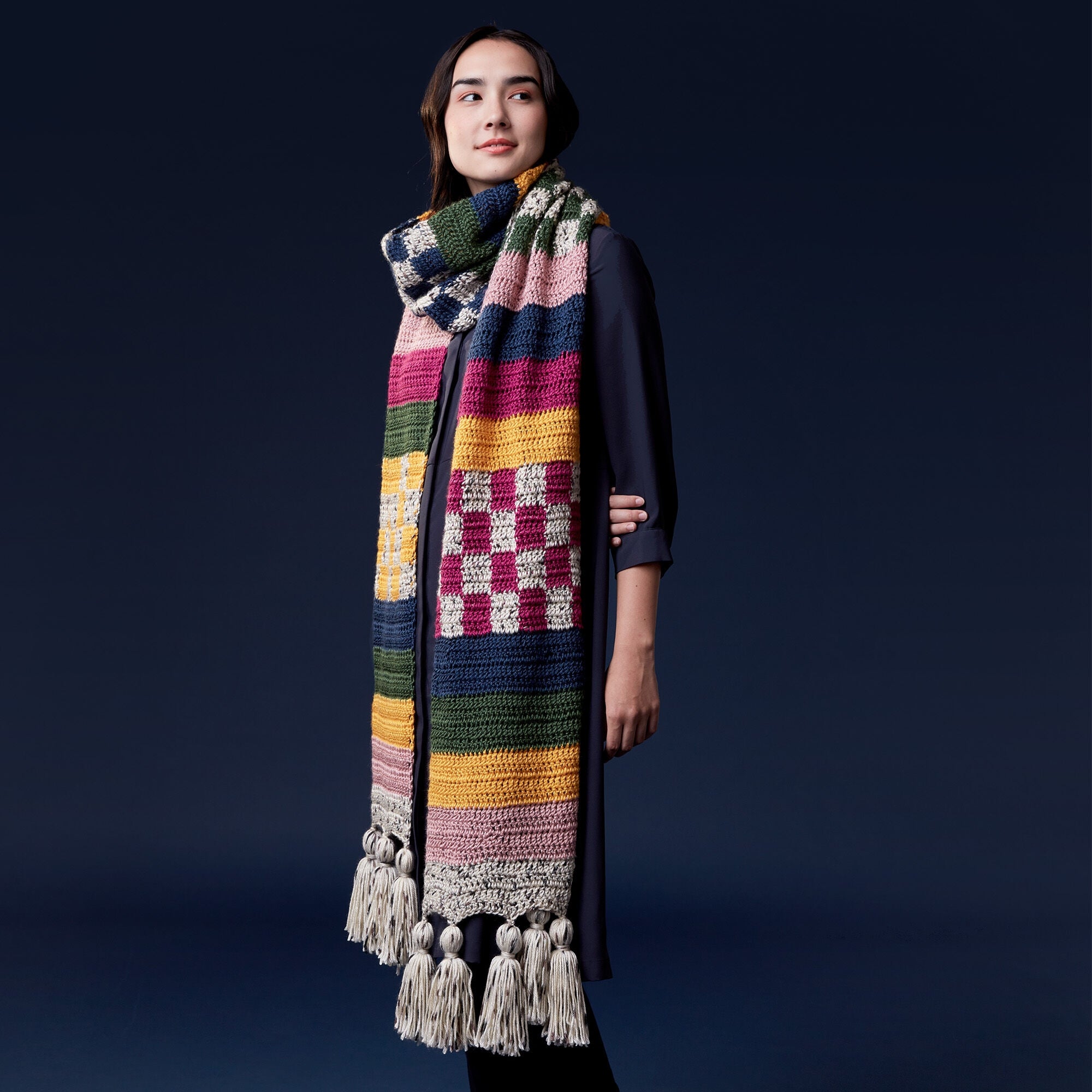 CROCHET PATTERN Caron Stripes & Checks Crochet Scarf
