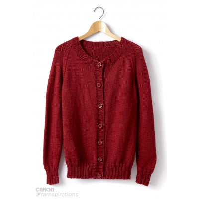 KNITTING PATTERN - Caron Simply Soft - Knit Crew Neck Cardigan