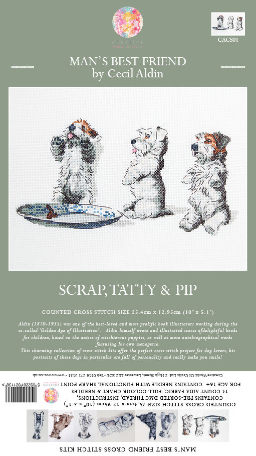 Cecil Aldin Man's Best Friend Cross Stitch Kit - Scrap Tatty & Pip