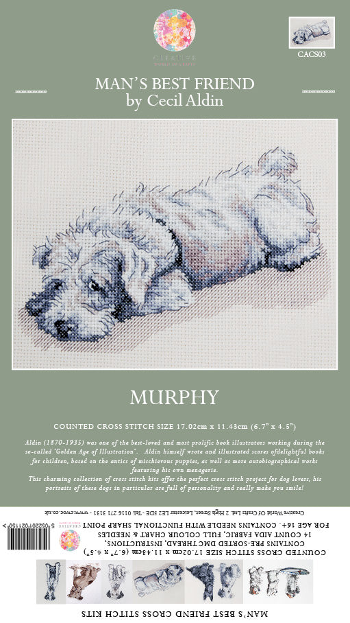 Cecil Aldin Man's Best Friend Cross Stitch Kit - Murphy