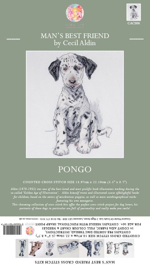 Cecil Aldin Man's Best Friend Cross Stitch Kit - Pongo