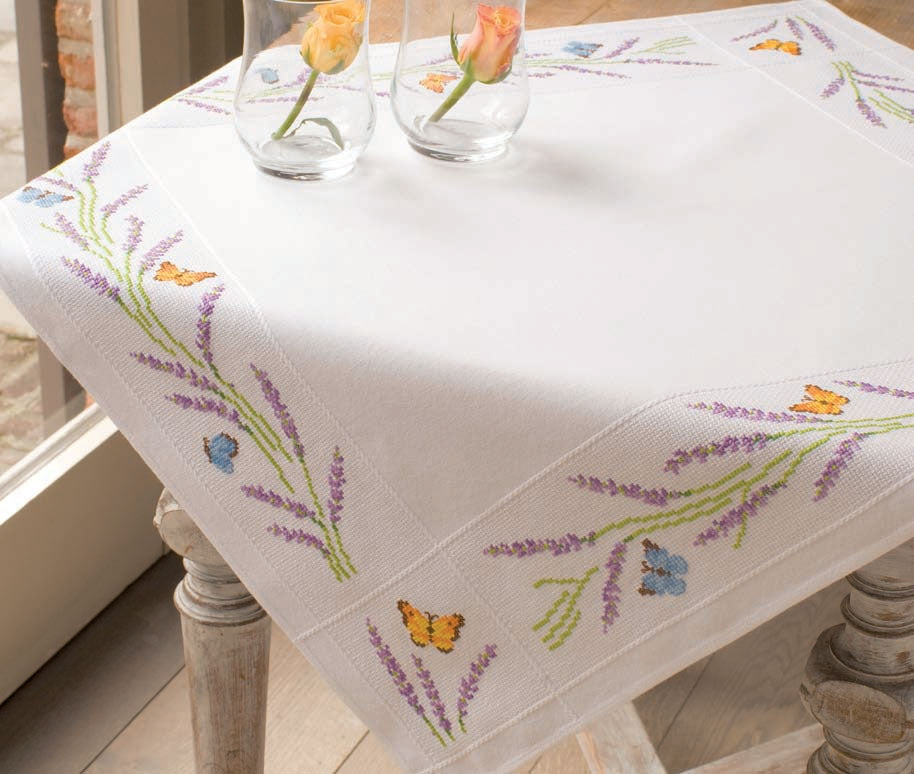 Vervaco Cross Stitch Tablecloth Kit - Butterfly and Lavender PN-0013030