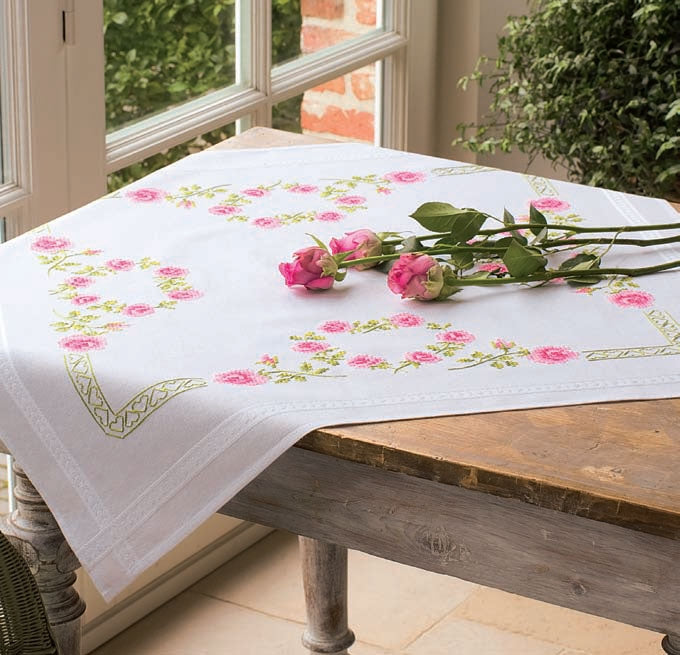 Vervaco Embroidery Tablecloth Kit - Pink Roses PN-0013210