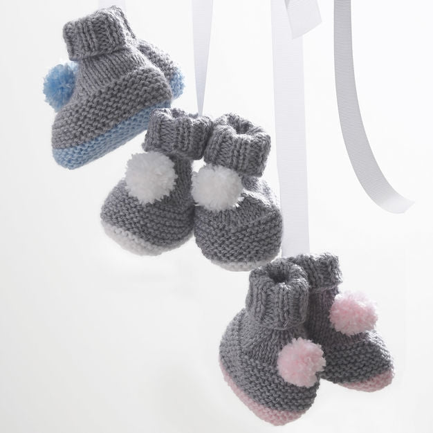 Bernat Pompom Booties,  Up To 12 Mos
