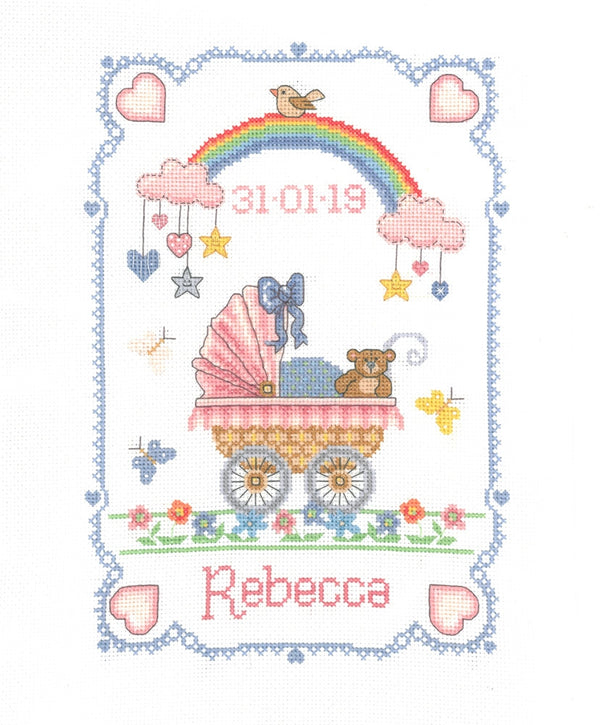 Celebration Counted Cross Stitch - Over the Rainbow Birth Sampler