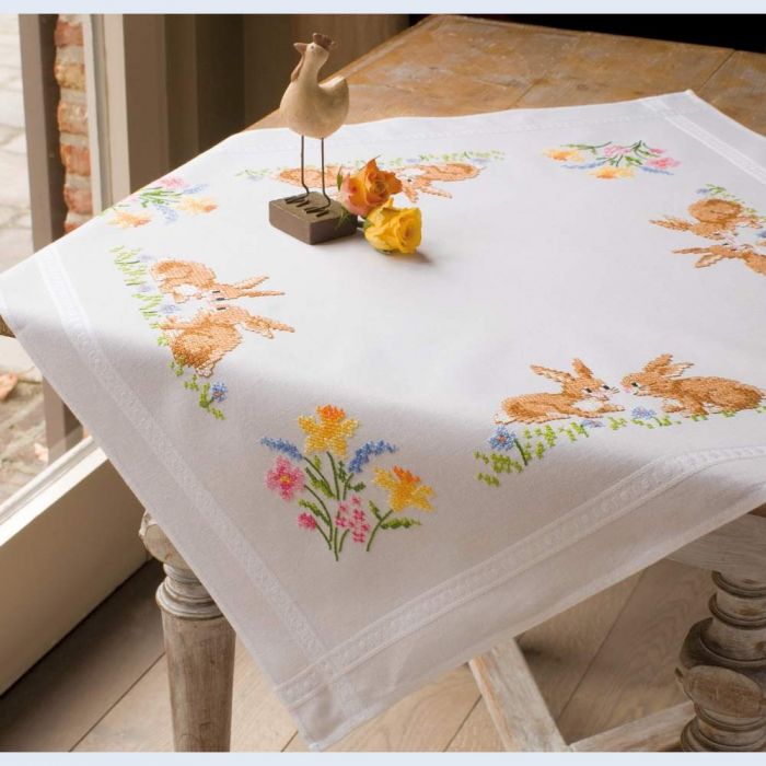 Vervaco Embroidery Tablecloth Kit - Daffodils & Bunnies PN-0013209