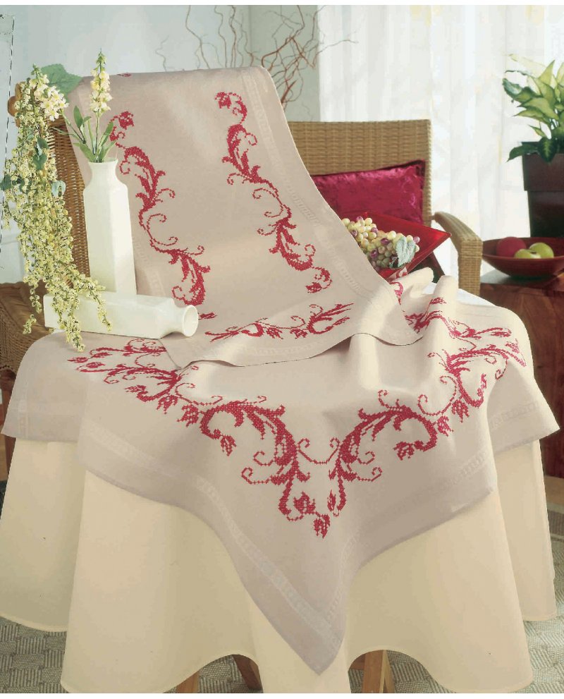 Vervaco Embroidery Tablecloth Kit - Red Leaf PN-0013113